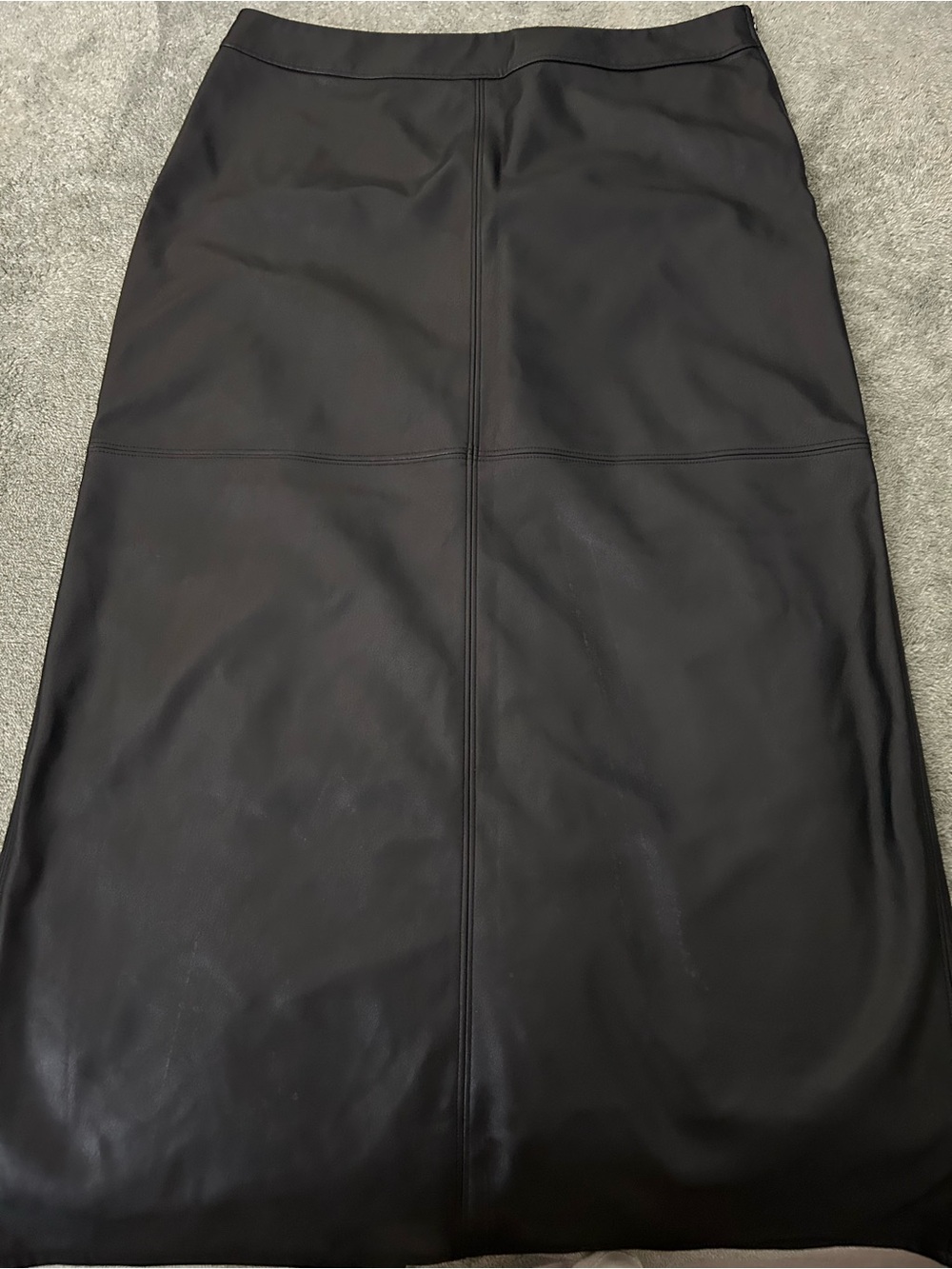 Sleek Black Faux Leather Midi Skirt